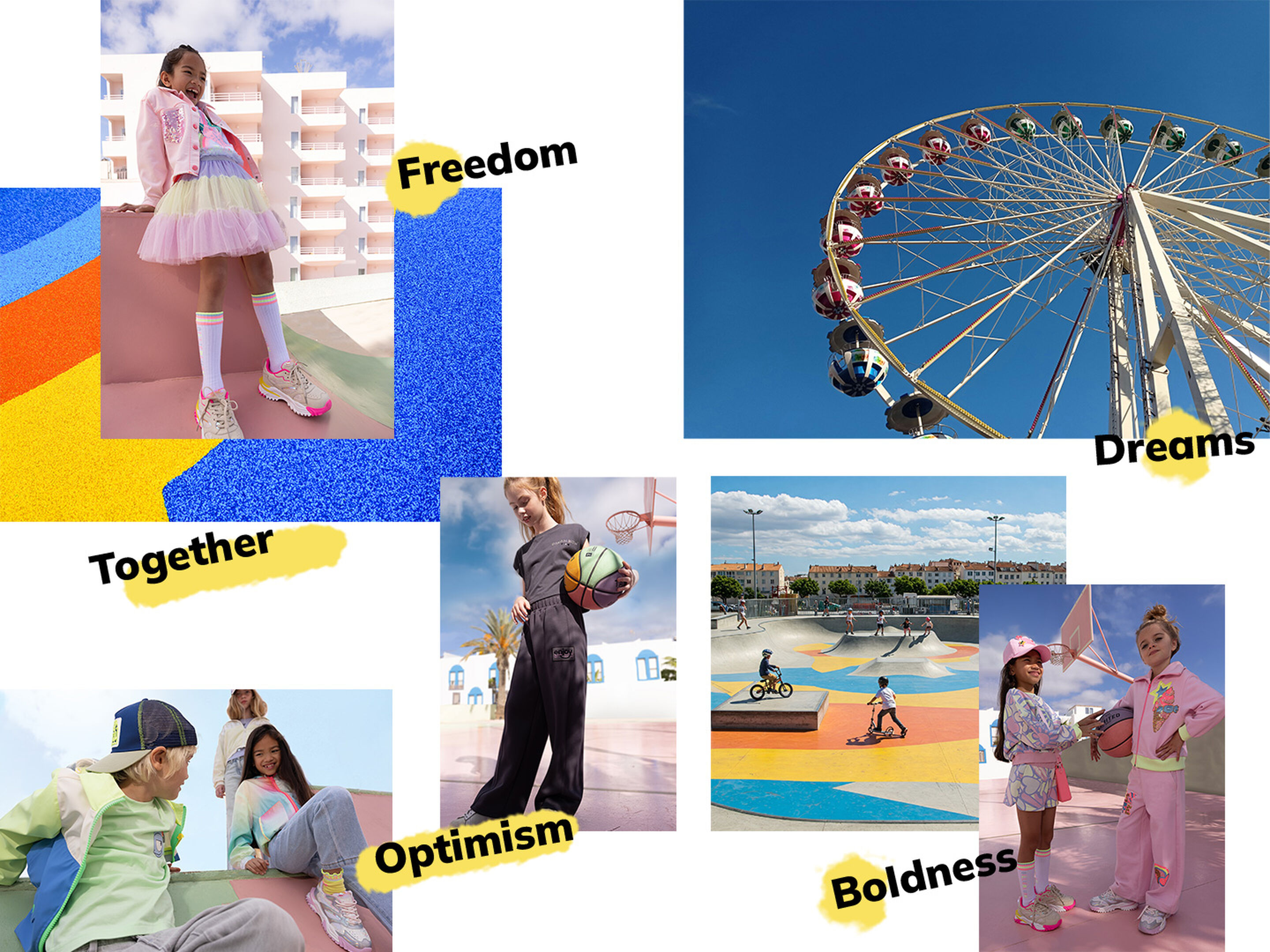 Together, Freedom, Optimism, Dreams, Boldness