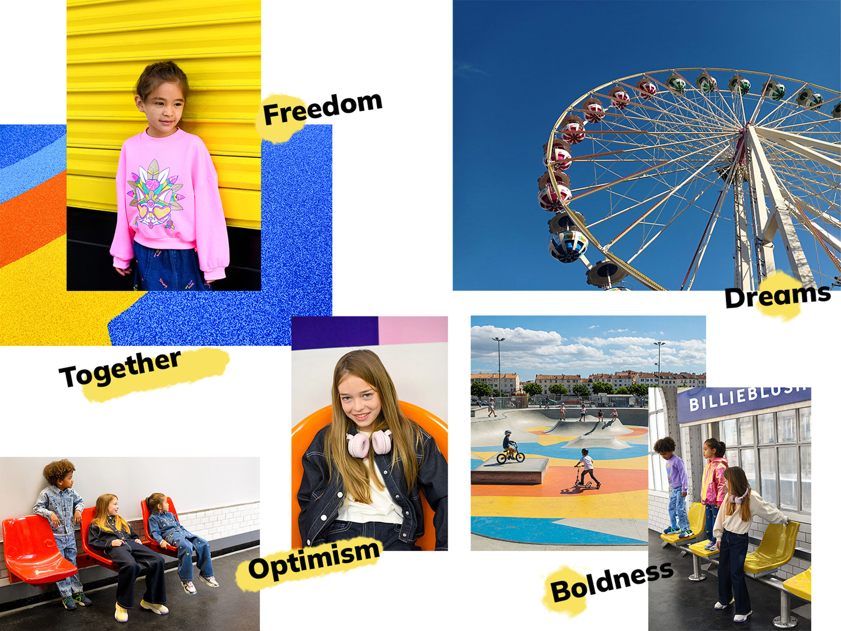 Together, Freedom, Optimism, Dreams, Boldness